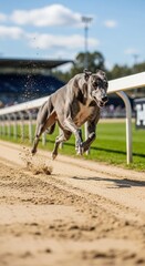 Majestic greyhound sprints with incredible velocity across racetrack surface