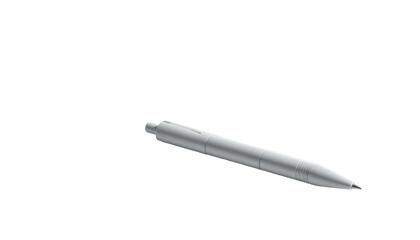 A metallic gray writing utensil, sleekly designed, with a sharp tip, floating in darkness