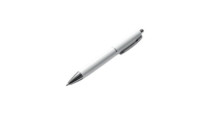 A white pen with silver accents lies diagonally across a black background
