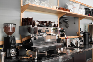 A Chic and Stylish Coffee Shop Espresso Bar Featuring the Latest Modern Equipment