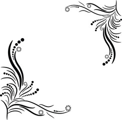 Abstract vintage floral frame design element with black swirl leaf pattern for decoration