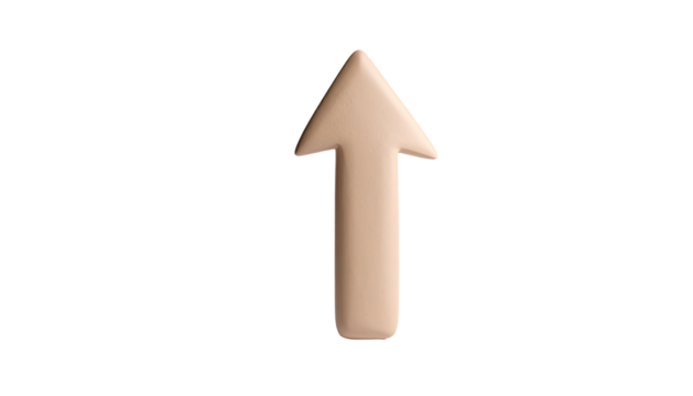 A beige, three-dimensional arrow pointing upward, set against a stark black background - Powered by Adobe
