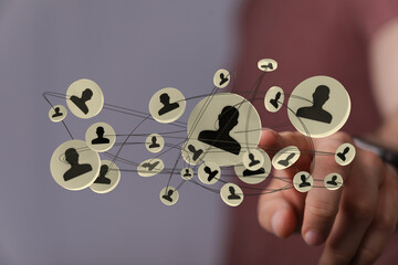 An innovative way to connect people through technology. The concept of social network and digital data with networking and group and human conne