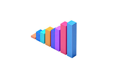 Colorful 3D bar graph rising, on a black background