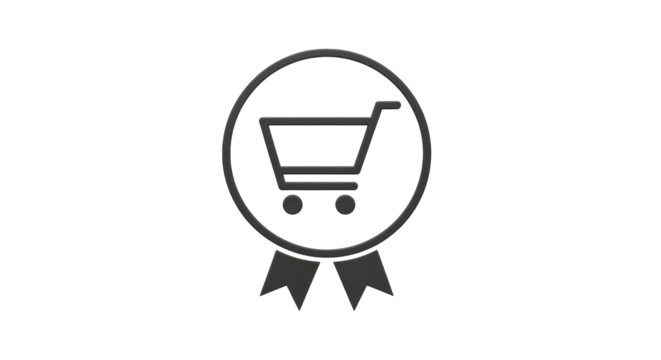 Isolated shopping cart icon with ribbons for discount badge or quality sign, e-commerce sales