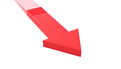 A tilted 3D red arrow, with a slight gradient, pointing downward on a black background