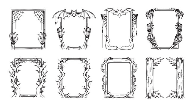 set of Halloween creepy frame vector illustration