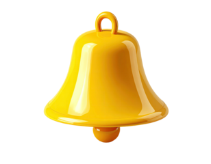 Shiny, golden, 3D rendered bell with a loop, isolated on a black background