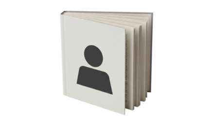 Isolated book with human icon for contact information or data directory concept on table