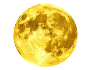 Golden, full moon, close-up view, vibrant yellow hue, textured surface, craters visible