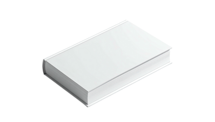 Isolated, digitally rendered, blank white book. Isometric view, with black background