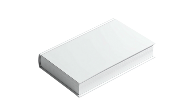 Isolated, digitally rendered, blank white book. Isometric view, with black background