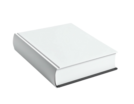 A closed, hardcover book with a plain white cover, angled slightly to the viewer