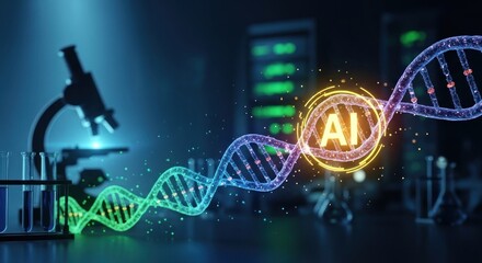 AI and DNA Helix - Futuristic Science and Technology Concept.