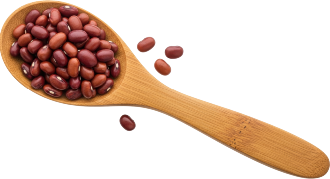Isolated wooden spoon holding kidney beans ready for cooking or eating, healthy food concept