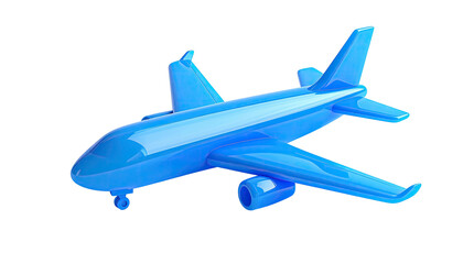 Bright blue toy airplane with shiny surface, on a stark black background
