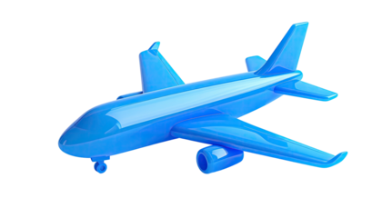 Bright blue toy airplane with shiny surface, on a stark black background