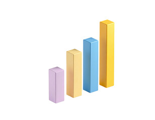 3D rendering of colorful bar graph rising from left to right on black background