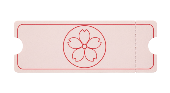 Isolated entry event ticket with a perforate and floral design, a paper pass for events