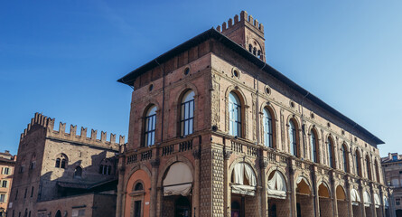 Podesta and Re Enzo Palaces on the main square of historic part of Bologna, Italy