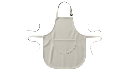 Isolated tan cotton apron with pocket and adjustable neck strap for cooking or gardening