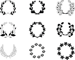 A beautiful vector set of floral tattoo designs featuring black and vintage flower elements, butterfly, and decorative leaf swirl ornaments for art