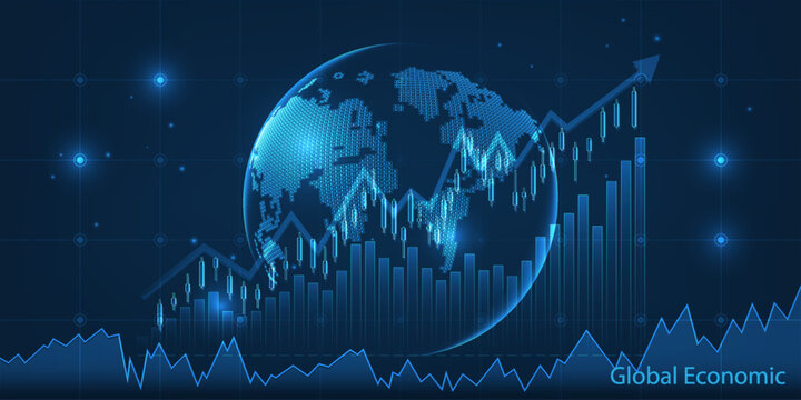 Abstract world economic uptrend graph artwork for financial and investment background.Vector illustrations. 