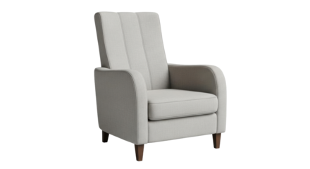 Isolated recliner chair in gray fabric, single seat and wooden legs, living room furniture