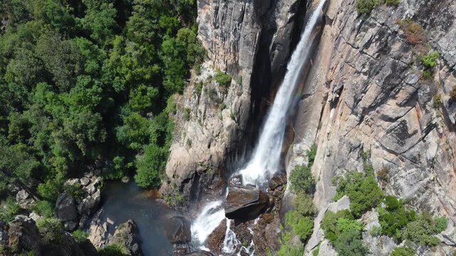 Piscia di Ghjaddu waterfall, Corsica Aerial drone shot