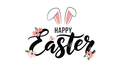 Fototapeta premium Happy easter bunny ears with flowers greeting.