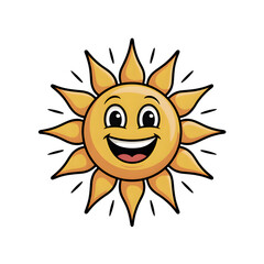 A cheerful cartoon sun with a big smile and happy eyes isolated on transparent background