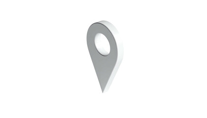 3D white location pin icon, angled on black background, simple design