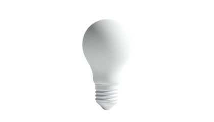 A simple, white light bulb isolated against a stark black background