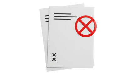 Isolated blank forms showing red cross symbol, representing refusal or disapproval, no background