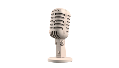 Classic retro microphone, pale beige, against black background, studio or podcast concept