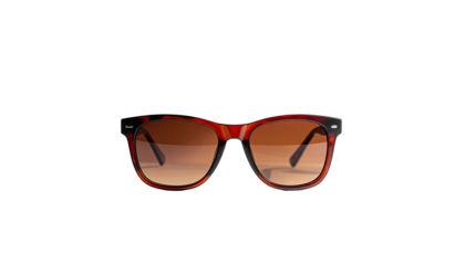 A pair of rectangular sunglasses with brown lenses on a black background