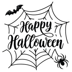 Happy Halloween Calligraphy Spiderweb Vector