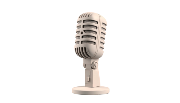 Classic retro microphone, pale beige, against black background, studio or podcast concept - Powered by Adobe