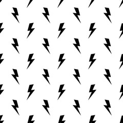Black small lightning signs isolated on white background. Monochrome seamless pattern. Vector simple flat graphic illustration. Texture.