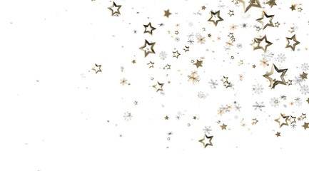 Sparkling gold stars and snowflakes on white. Perfect for holiday designs, cards, and celebrations.