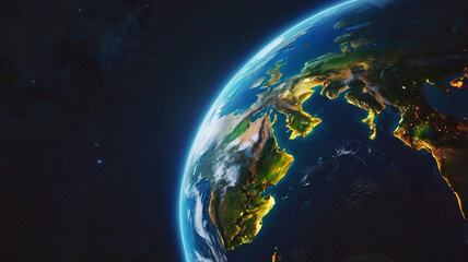 3D illustration of a view of planet Earth shining from the dark of outer space
