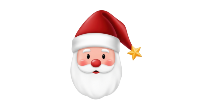 Isolated Santa Claus face with hat and star, holiday illustration, cartoon portrait