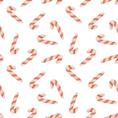 Seamless Watercolor Christmas Candy Cane Pattern for Holiday Design