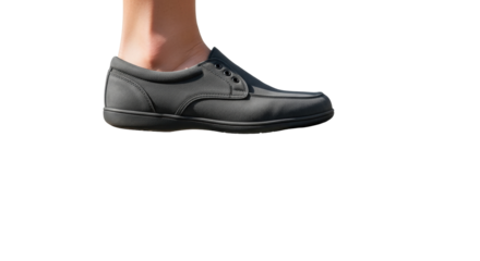 Isolated shoe on foot, gray footwear for men or women, comfy walking or standing shoe