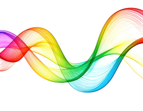 Abstract swirling ribbons of rainbow colors against a black background