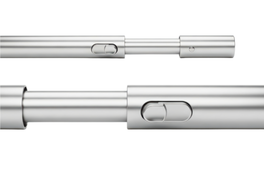 Adjustable metal telescopic pole with push-button lock mechanism on a transparent background