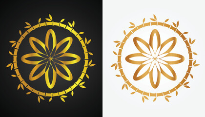 Chinese flower and lotus pattern vector image logo in gold variations with a beautiful white and black background for design purposes and others