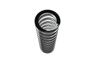 Dynamic Silver Compression Spring 3D Render: Polished Chrome Helical Coil, Isolated PNG for Shock Absorbers, Suspension Systems, and Resilient Mechanical Engineering Designs. Bright Metallic Strength
