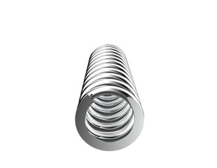 Dynamic Silver Compression Spring 3D Render: Polished Chrome Helical Coil, Isolated PNG for Shock Absorbers, Suspension Systems, and Resilient Mechanical Engineering Designs. Bright Metallic Strength