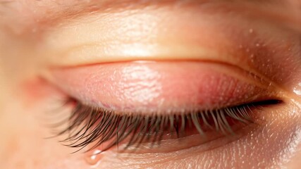 Tear Gas exposure causing red and watery eye with visible irritation.